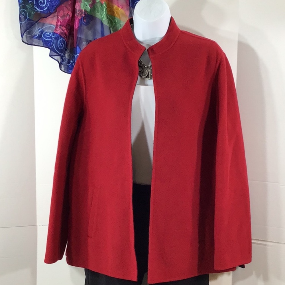 Talbots red wool blend open front jacket 12